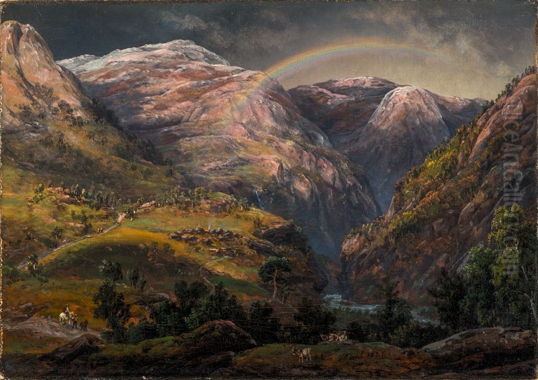View from Stalheim over Naerodalen Oil Painting by Johan Wilhelm Ludwig Dahl