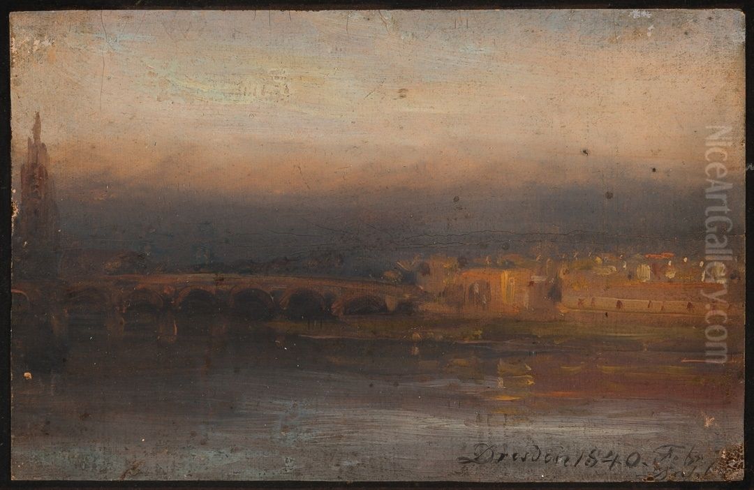 The Elbe in the Evening Oil Painting by Johan Wilhelm Ludwig Dahl