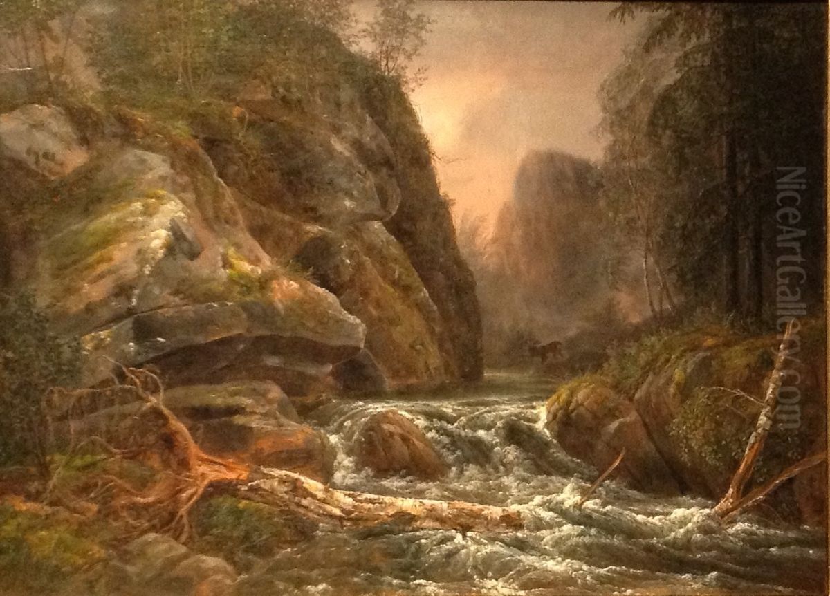 River in the Plauenscher Grund Oil Painting by Johan Wilhelm Ludwig Dahl