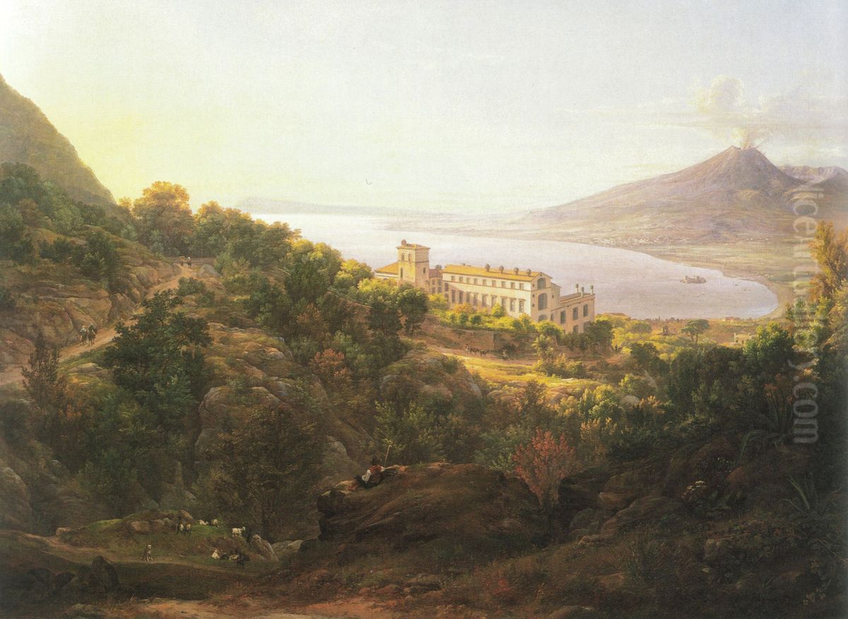 View over Quisisana and the Bay of Naples Oil Painting by Johan Wilhelm Ludwig Dahl