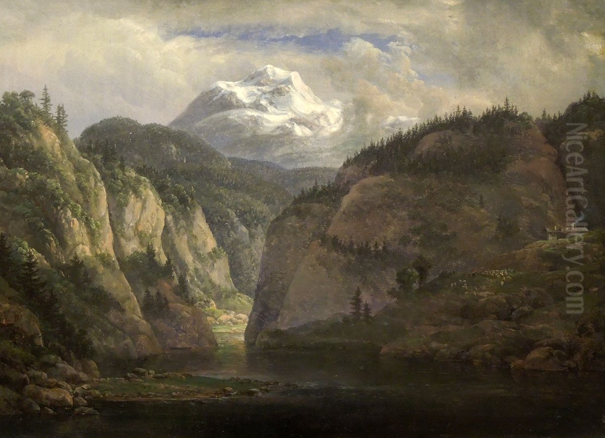 Tyrolean Landscape Oil Painting by Johan Wilhelm Ludwig Dahl