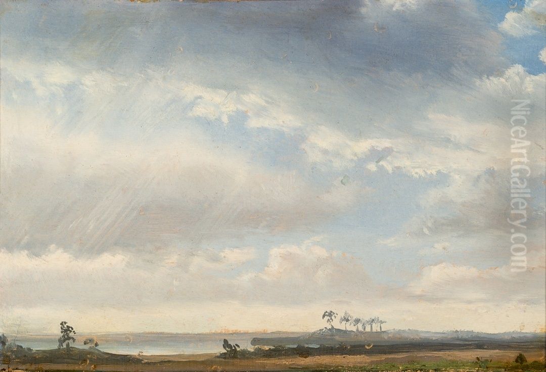 Clouds over a Coastal Landscape Oil Painting by Johan Wilhelm Ludwig Dahl