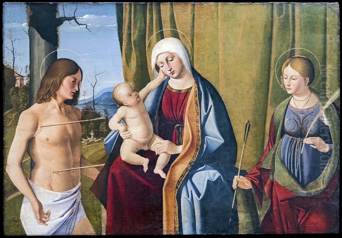 Virgin and Child between St. Sebastian and St. Ursula Oil Painting by Marco Basaiti
