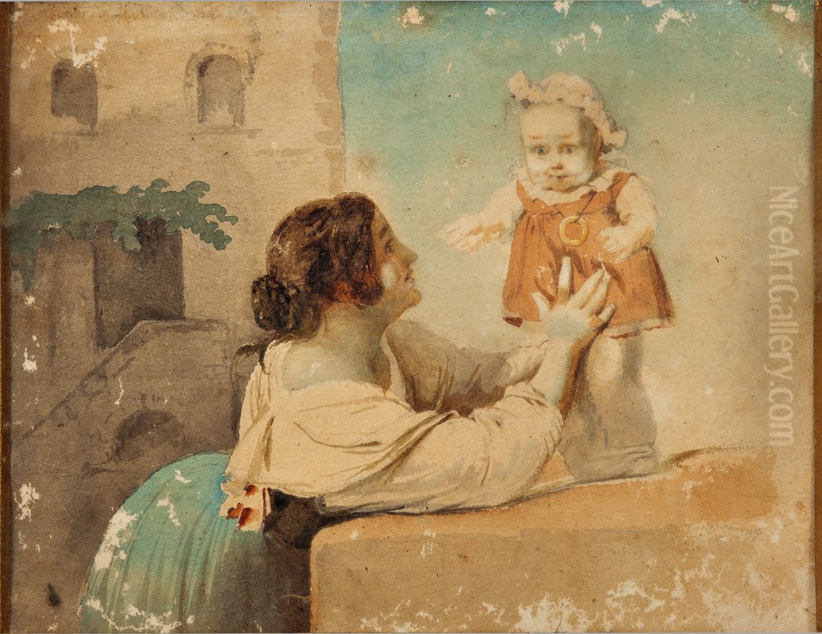 De forste skridt Oil Painting by Ernst Meyer