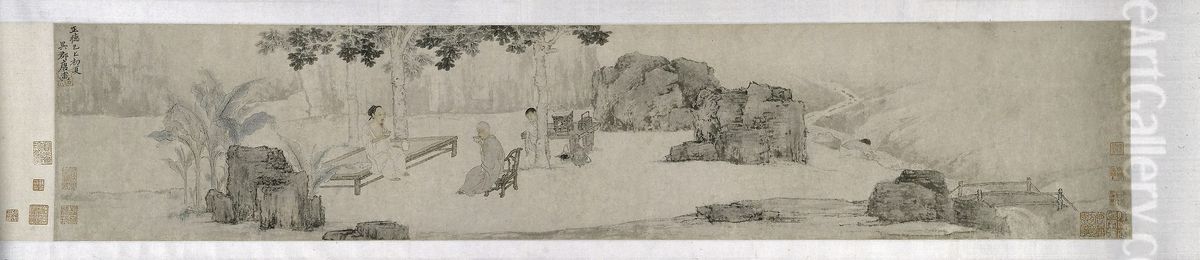 Tea Drinking Under the Wutong Tree Oil Painting by Tang Yin