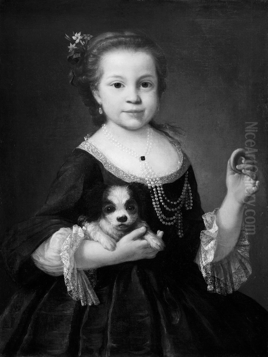 Portrait of a girl with a dog Oil Painting by Alessandro Longhi