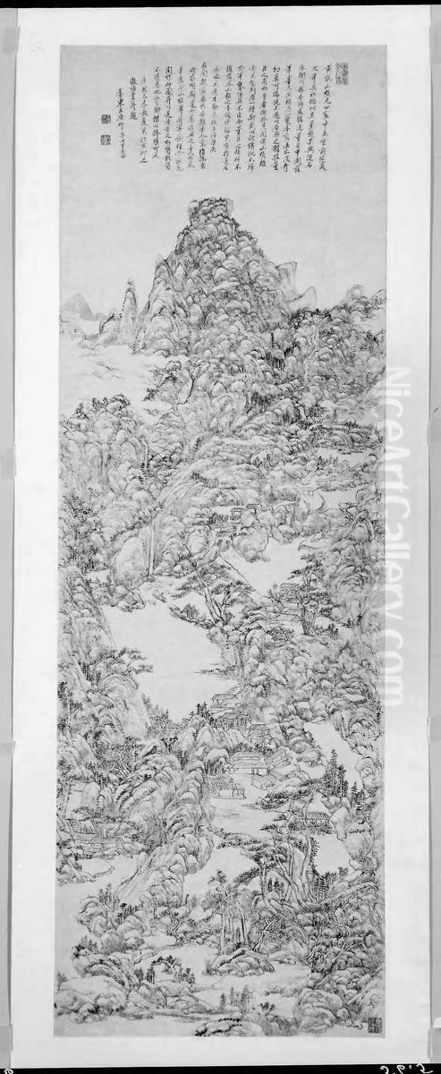 Mountainous Landscape after Wang Meng Oil Painting by Wang Yuanqi