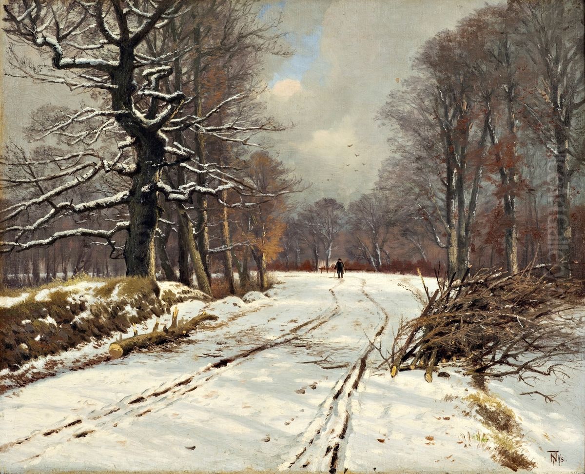 Winter landscape of forests near Hillerod Oil Painting by Thorvald Niss