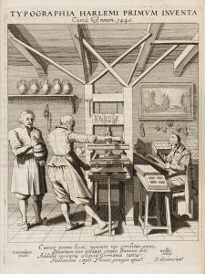 Interior of a printer's workshop (c. 1440)