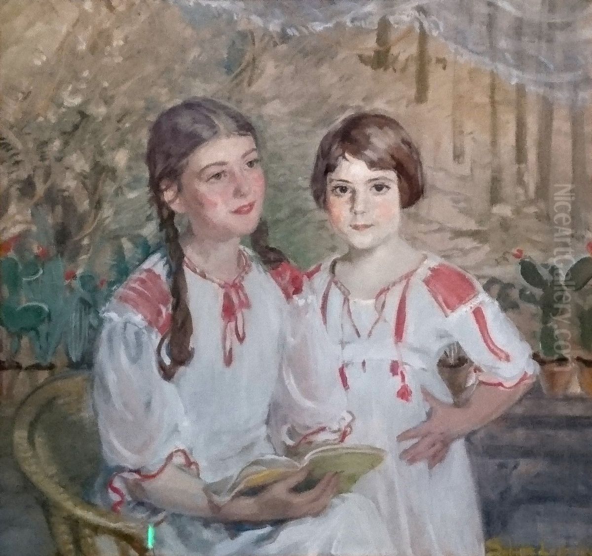 Cornelia and Charlotte Hahn Oil Painting by Sabine Lepsius