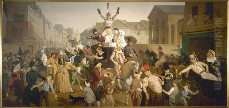 La Descente de la Courtille Oil Painting by Jean Pezous