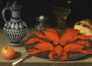 Still life with langoustines, Westwald jug and rummer