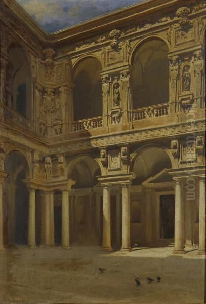 Cortile di Palazzo Marino Oil Painting by Enrico Crespi