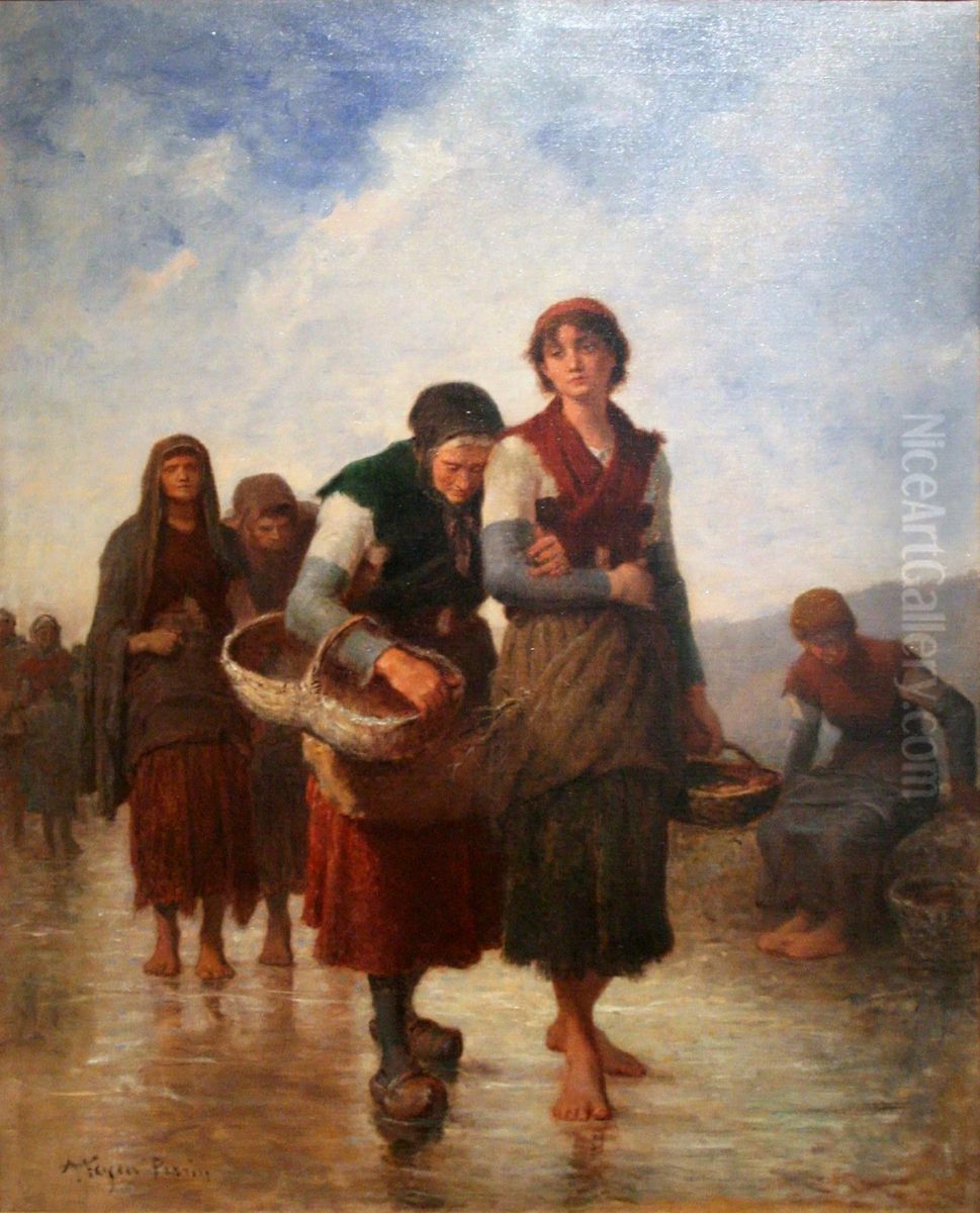 Back from Fishing Oil Painting by Augustin Feyen-Perrin