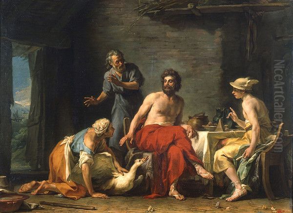 Philemon and Baucis giving hospitality to Jupiter and Mercury Oil Painting by Jean-Bernard Restout