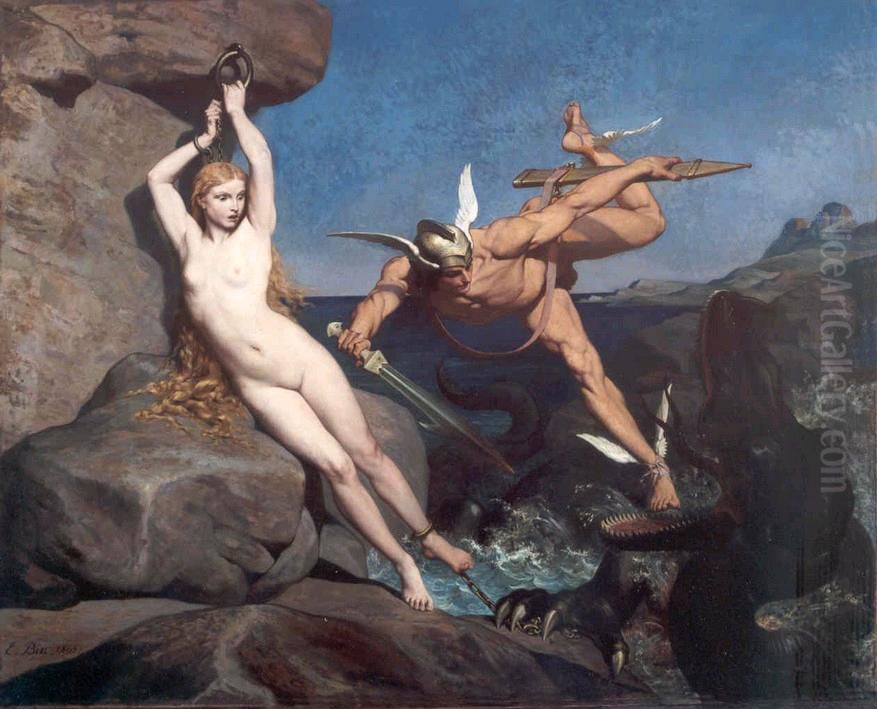 Perseus Freeing Andromeda Oil Painting by Emile ( Jean Baptiste Philippe) Bin