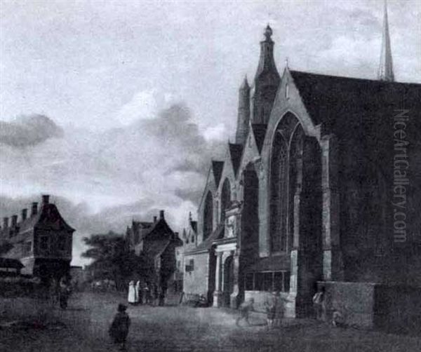 A Church on a Square Oil Painting by Jan Van Der Heyden