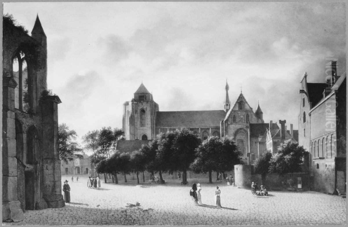 View of the Grote Kerk in Veere, seen from the south Oil Painting by Jan Van Der Heyden