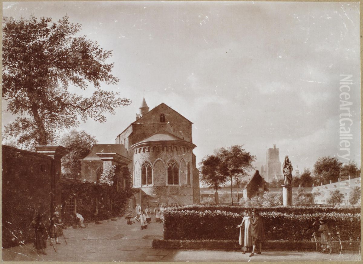 View of the cloister garden behind the church of St. Cecilia in Cologne Oil Painting by Jan Van Der Heyden