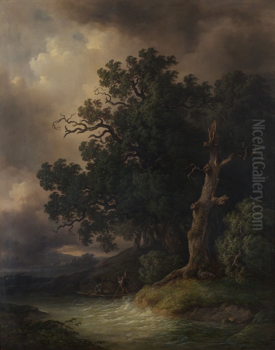 Gewitterlandschaft Oil Painting by Josef Nikolaus Kriehuber