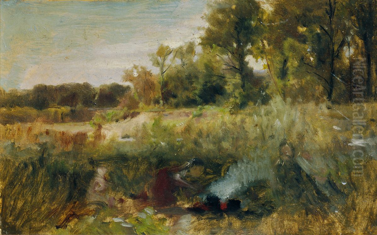 Aulandschaft mit Kindern am Feuer Oil Painting by Johann Till the Younger