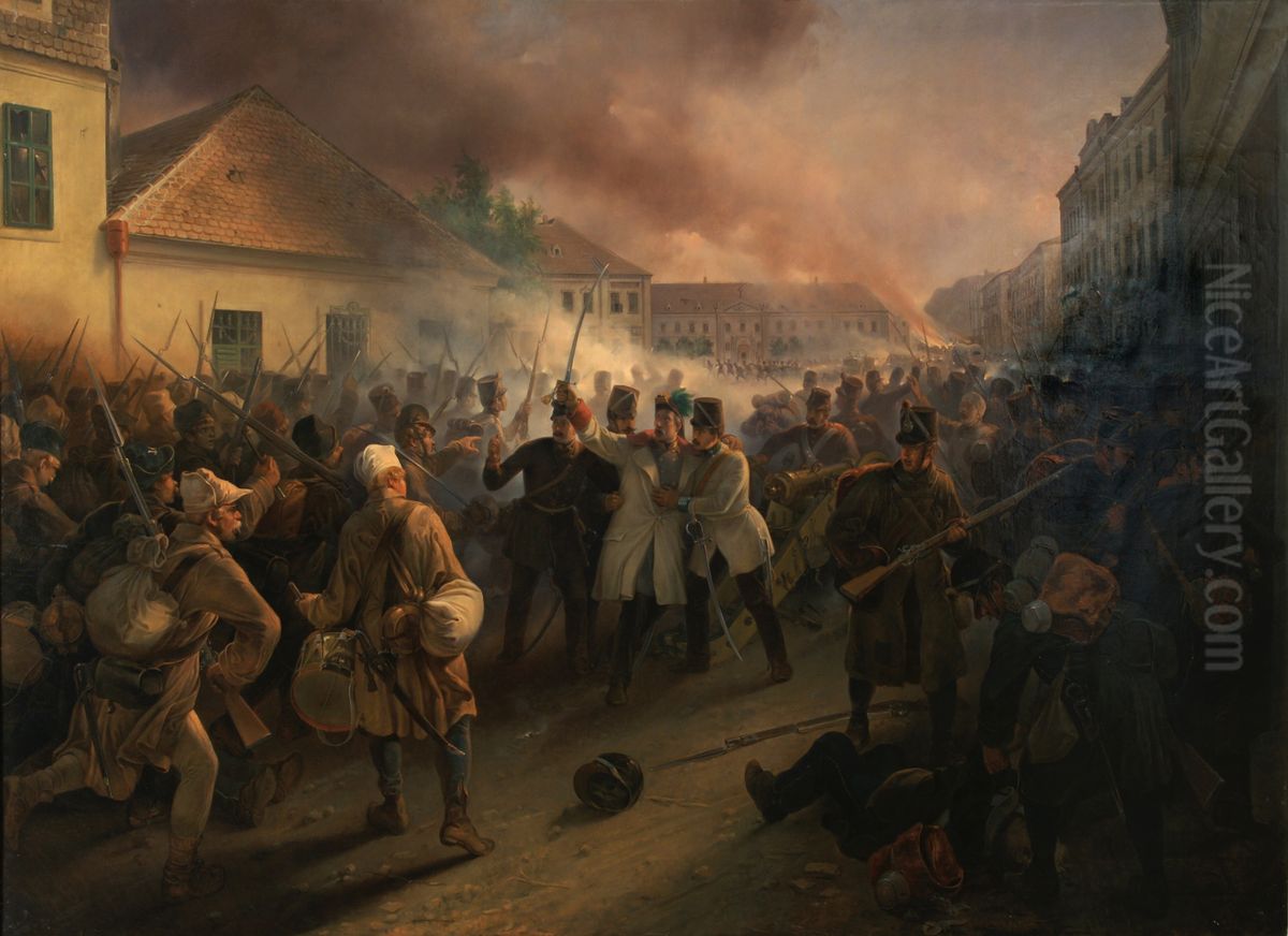 Der Heldentod General Heinrich Hentzy's von Arthurm Oil Painting by Fritz Allemand
