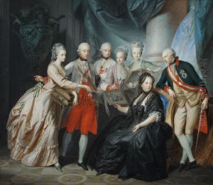 Erzherzogin Marie Christine und Herzog Albert von Sachsen Teschen prasentieren der Familie Bilder von den Verwandten in Italien