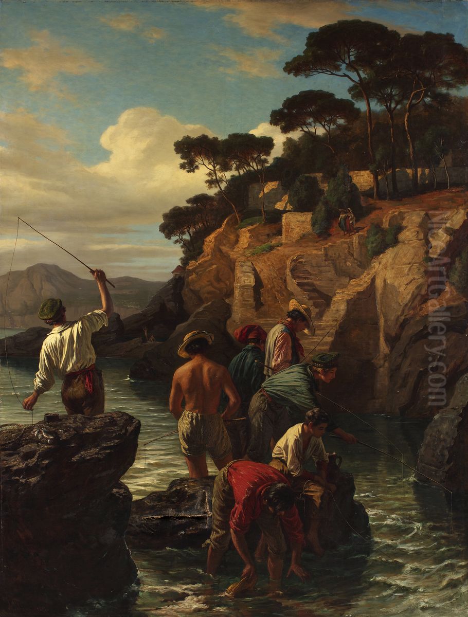 On the Coast of Genoa Oil Painting by Alois Schonn