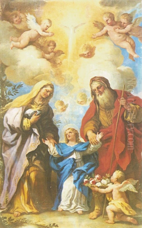 Santi Gioacchino ed Anna con la Vergine Bambina Oil Painting by Luca Giordano