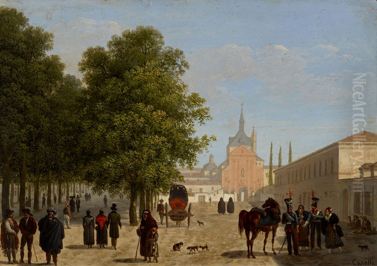 View of the Convento de Los Agustinos Recoletos, Madrid (one of a pair) Oil Painting by Giuseppe Canella