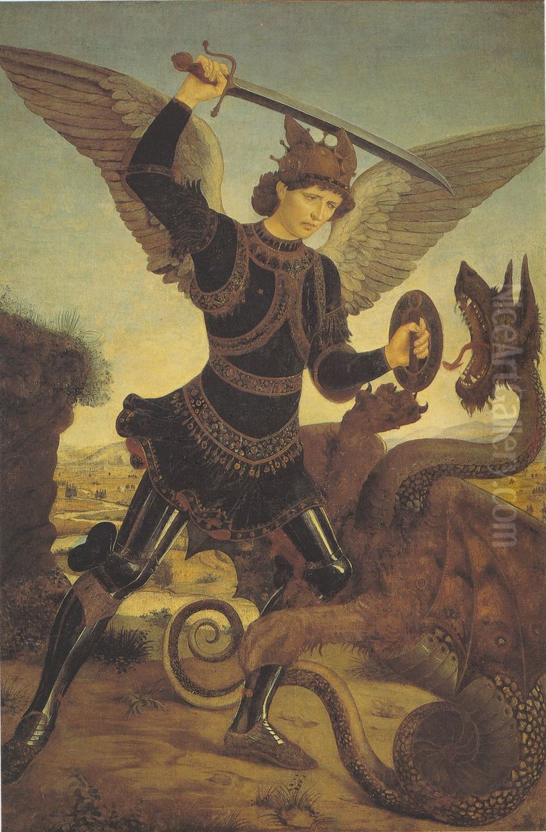 San Michele arcangelo e il drago Oil Painting by Antonio Del Pollaiuolo