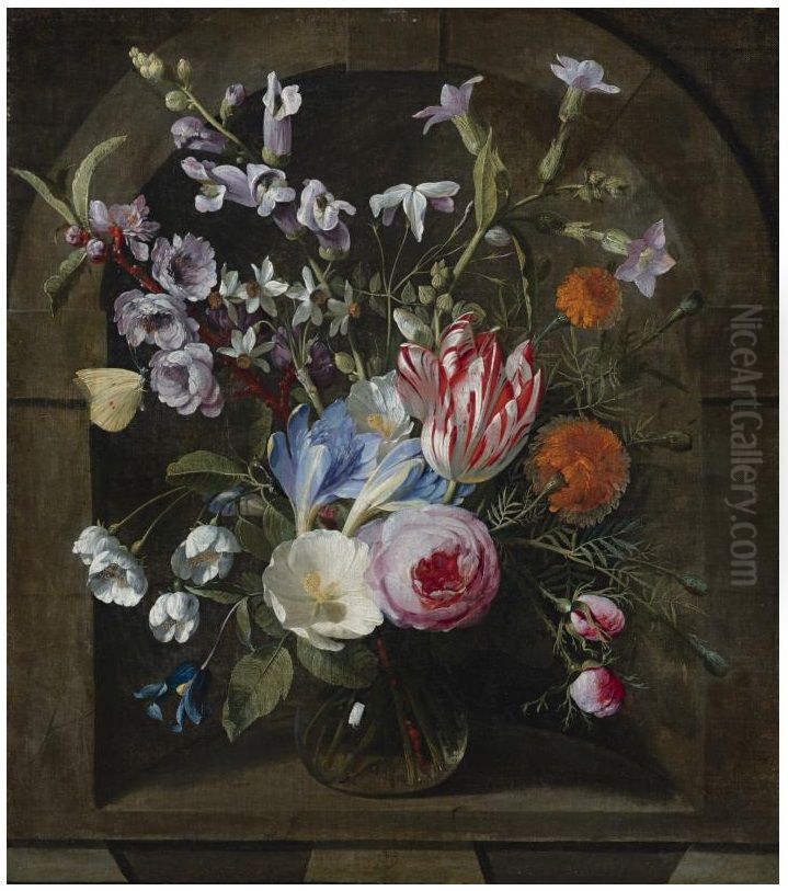 Flower still life in a niche Oil Painting by Gaspar Peeter Verbruggen the Elder