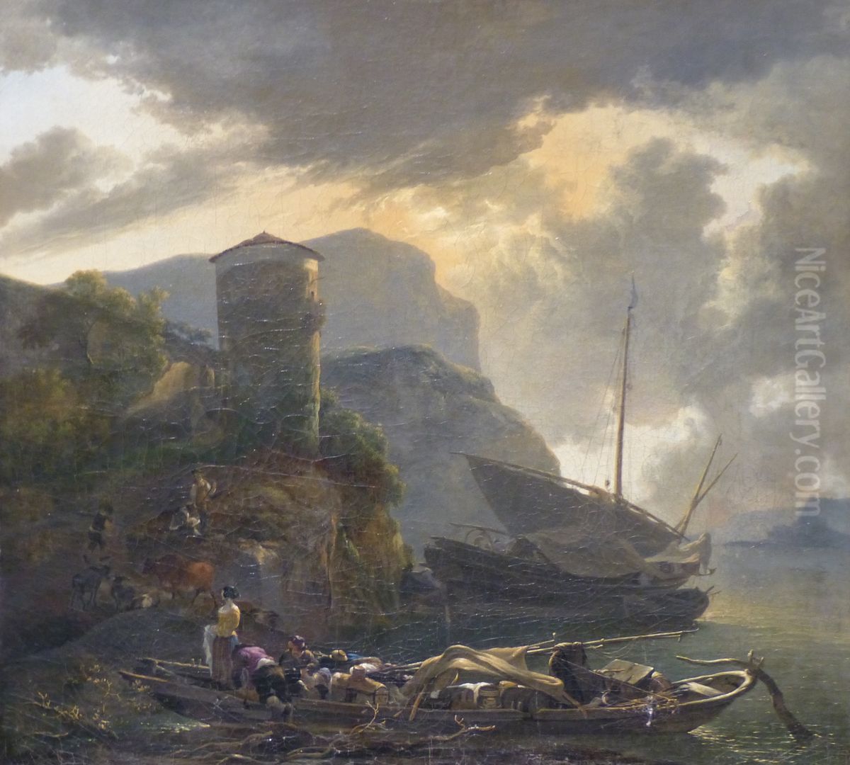 Meridional landscape with boats Oil Painting by Adam Pynacker