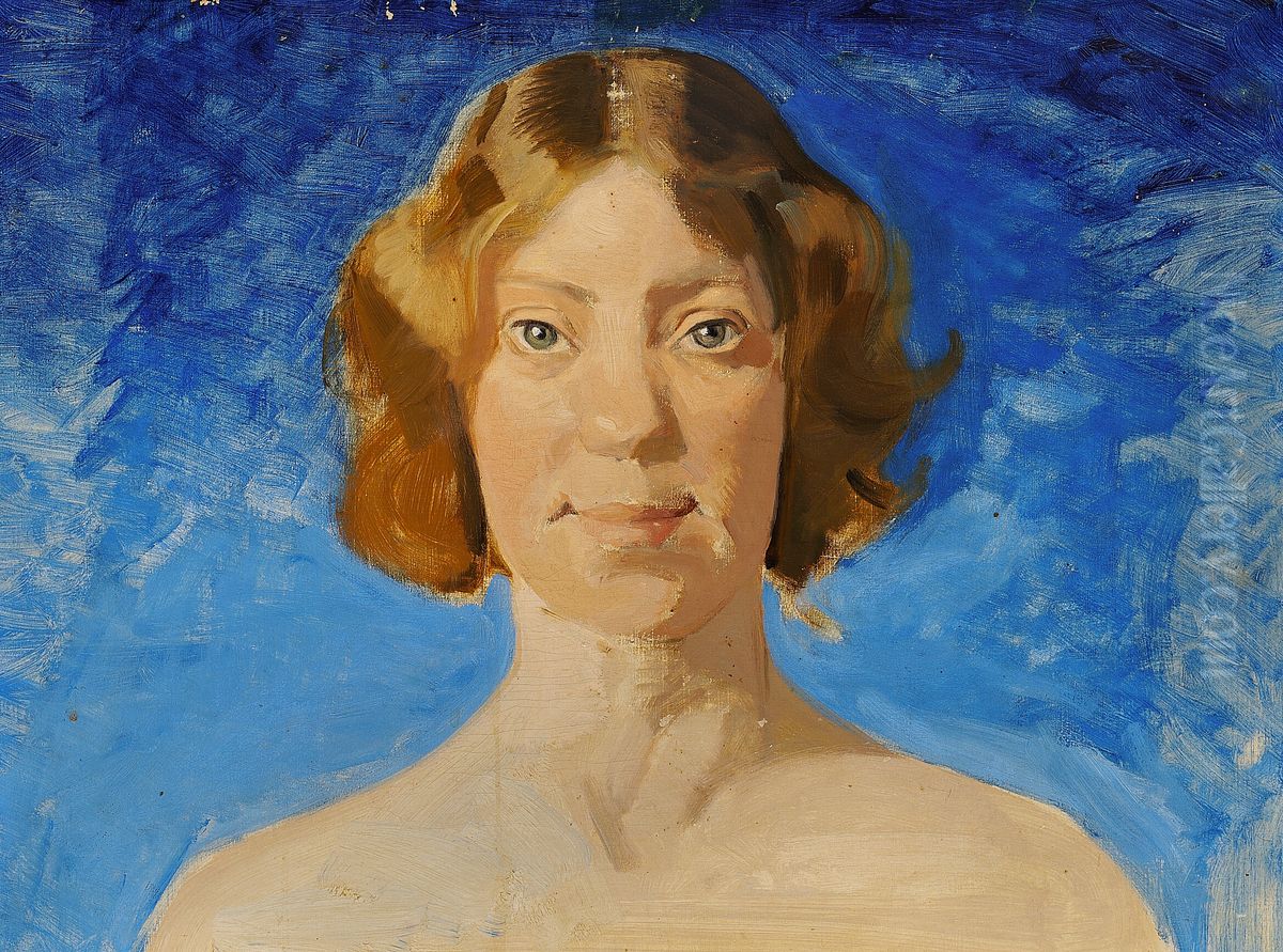 Portrait of the Danish painter Bertha Dorph. Oil Painting by Harald Slott-Moller