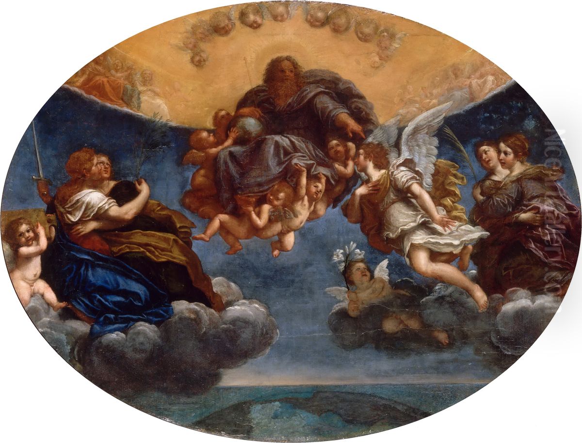 Le Pere Eternel et l'ange Gabriel Oil Painting by Francesco Albani