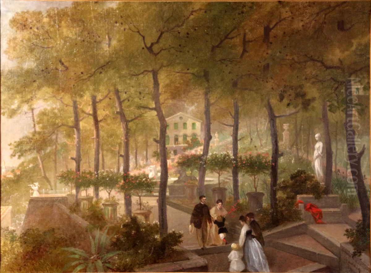 Personnages dans un parc Oil Painting by Antonin Marie Chatiniere