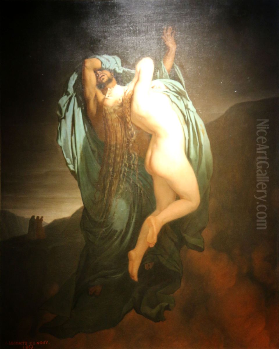 Francoise de Rimini aux enfers Oil Painting by Jean-Jules-Antoine Lecomte du Nouy
