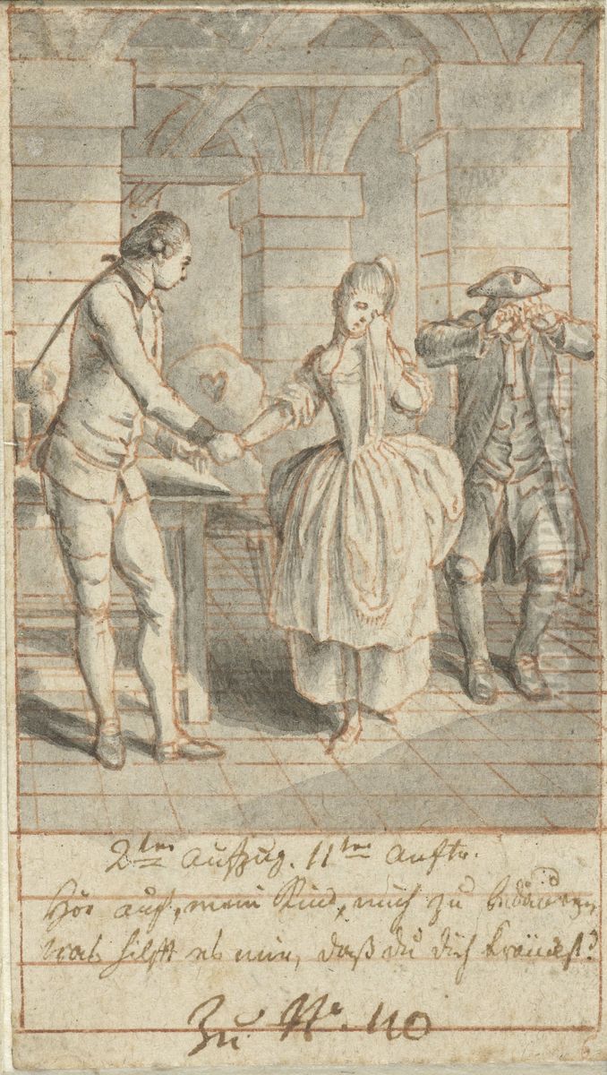 Louise and her Father Johann Ludwig Visiting Alexis in Prison Oil Painting by Daniel Nikolaus Chodowiecki