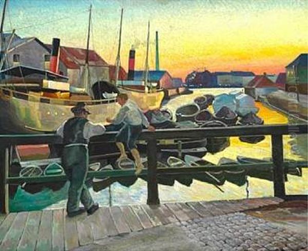 Boats at the Quay in Christianshavn Oil Painting by Edvard Weie