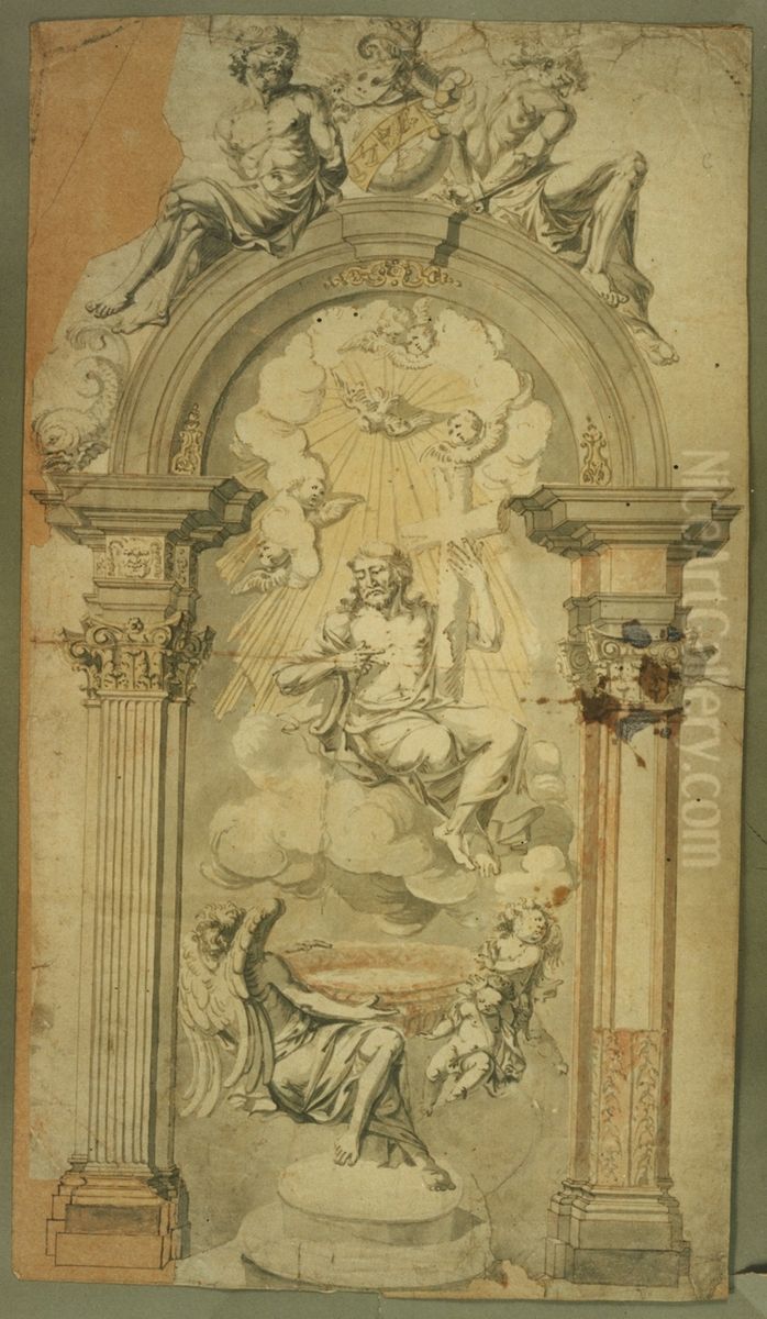 Architecturale omlijsting van een sculpturaal ensemble in hoogrelief Oil Painting by Willem Ignatius Kerricx