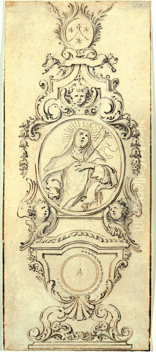 Reliquaire avec representation du buste de sainte Therese d'Avila en medaillon, environ 1722 Oil Painting by Willem Ignatius Kerricx