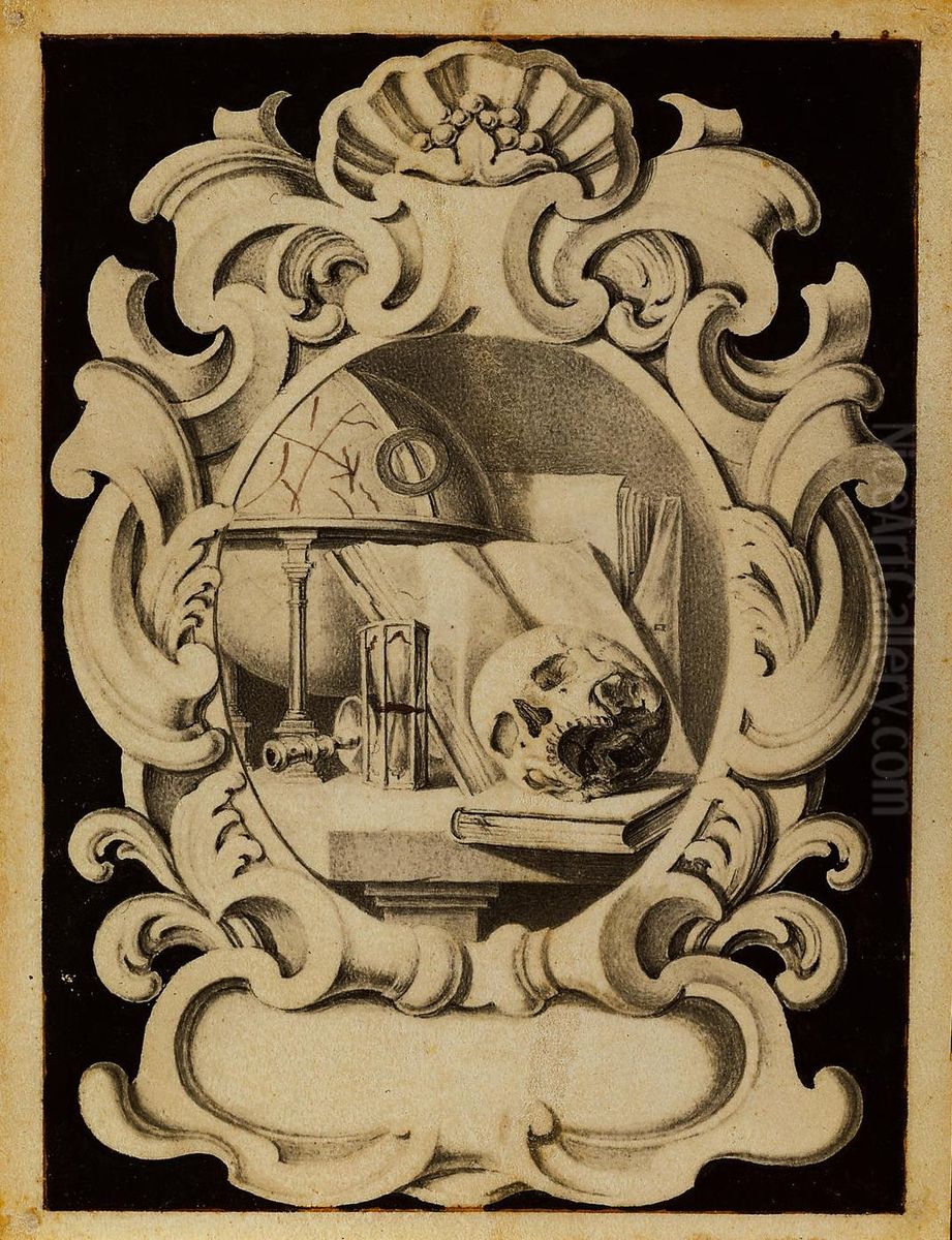 Cartouche avec Vanitas Oil Painting by unknown