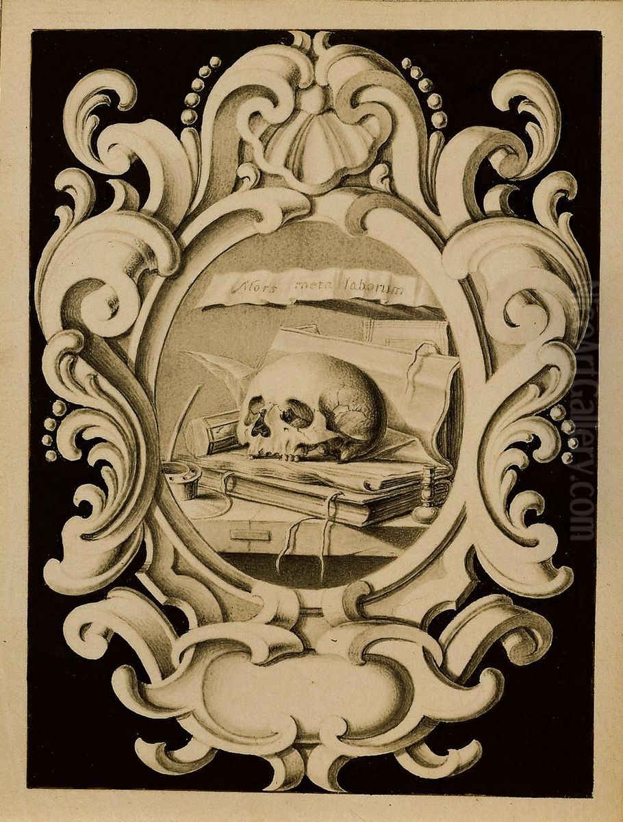 Cartouche avec Vanitas Oil Painting by unknown