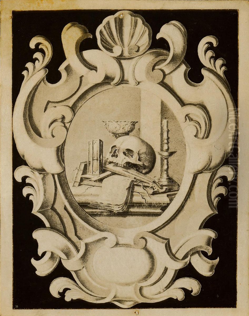 Kartusche mit Vanitas Oil Painting by unknown