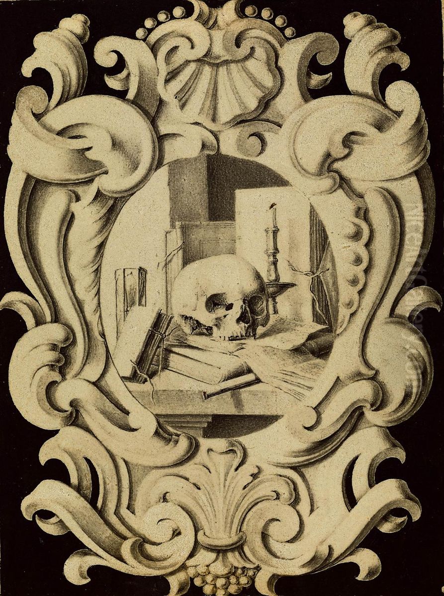 Cartouche with Vanitas Oil Painting by unknown