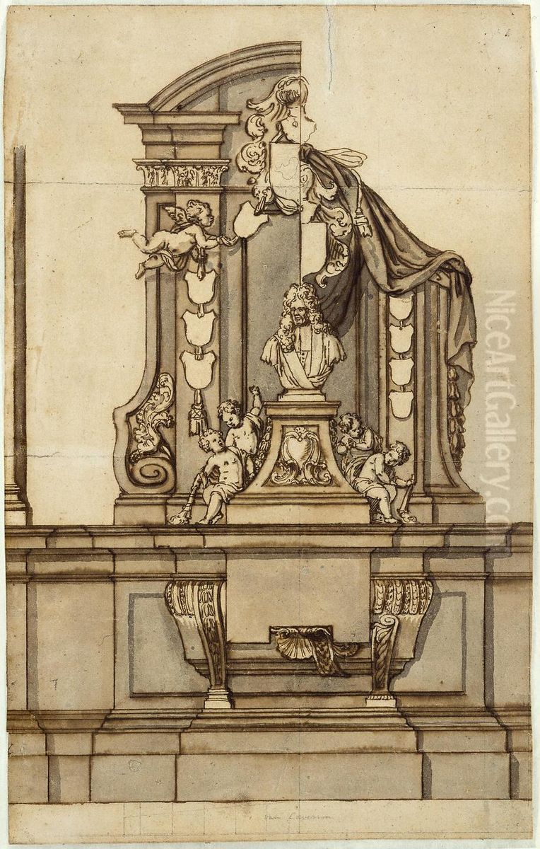 Ontwerp voor het grafmonument van Jacobus Franciscus van Caverson in de voormalige dominicanenkerk te Brussel Oil Painting by Michiel van der Voort (I)