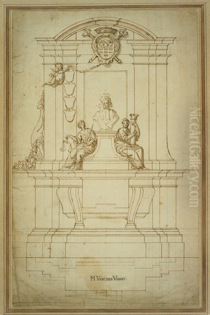 Ebauche d'un monument funeraire d'Albert de Coxie a l'eglise des Dominicains de Bruxelles Oil Painting by Michiel van der Voort (I)