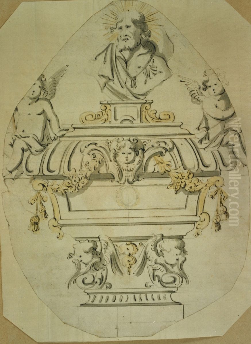 Tombe reliquaire avec statue de saint Jacques Oil Painting by Willem Ignatius Kerricx