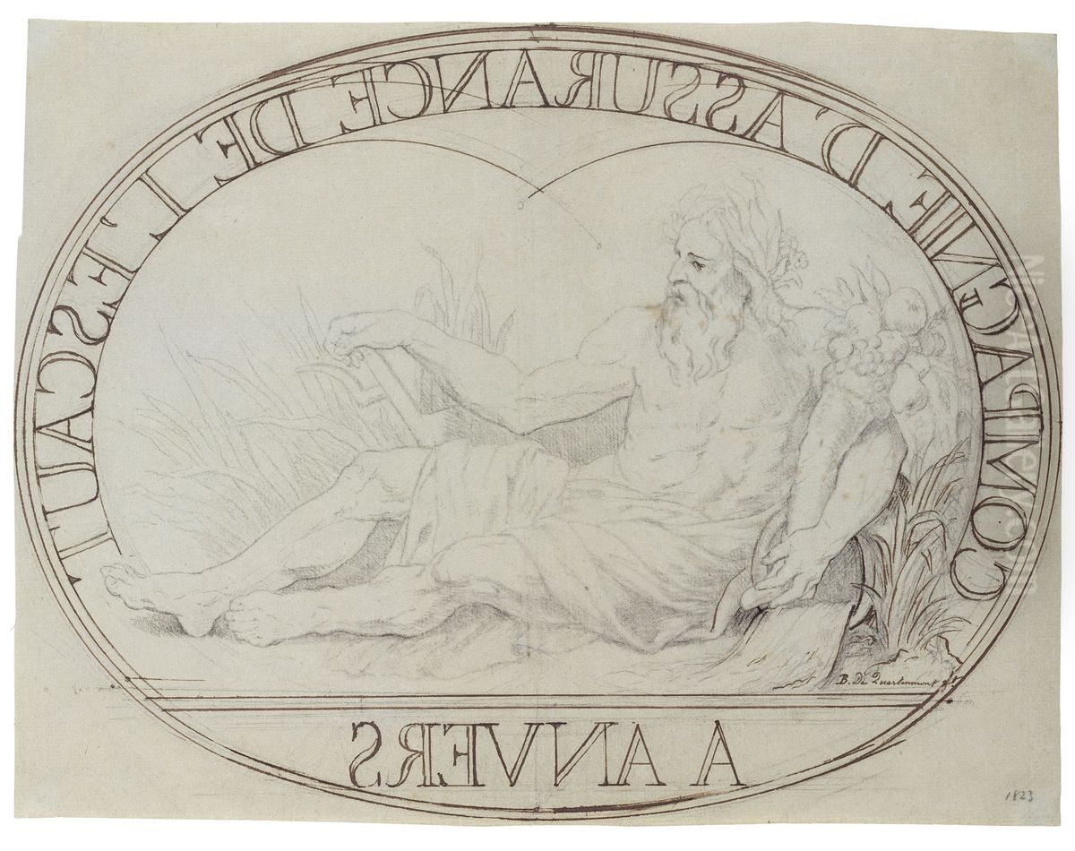 Design for an oval platter with the river god Scaldis Oil Painting by Andreas Bernardus de Quertenmont