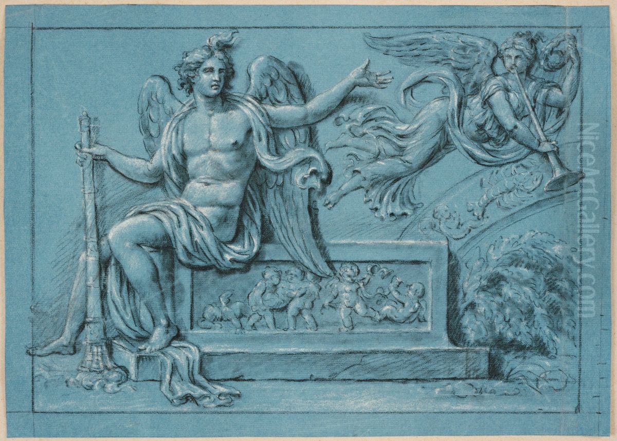 Entwurf fur ein Hochrelief mit geflugeltem Genius Oil Painting by unknown